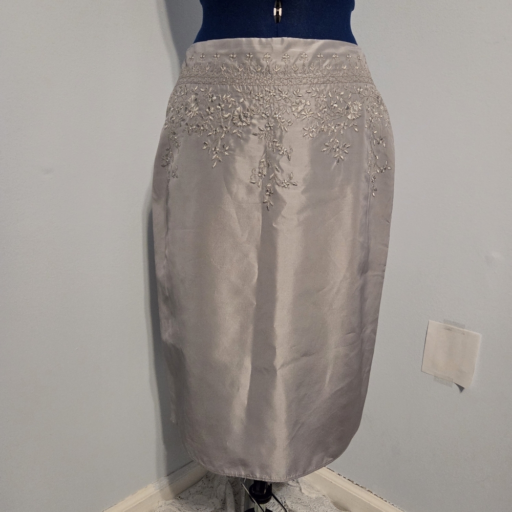 Vintage Silver Embroidered Pencil Skirt Size 12